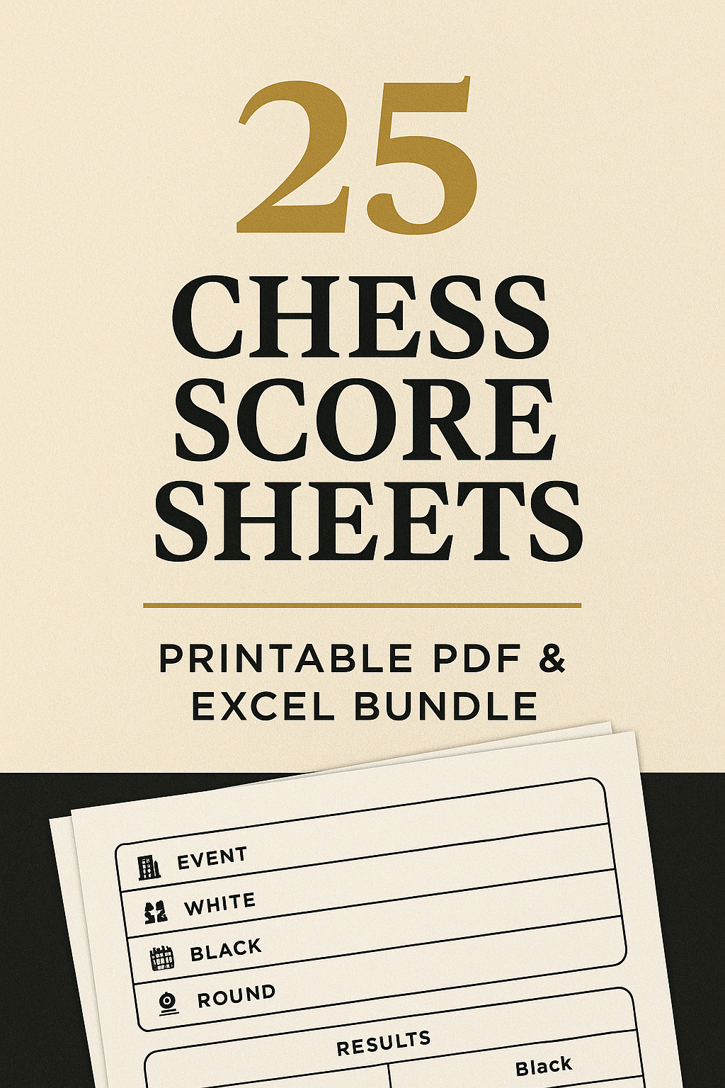 25 Chess Score Sheets – Printable PDF & Excel Bundle