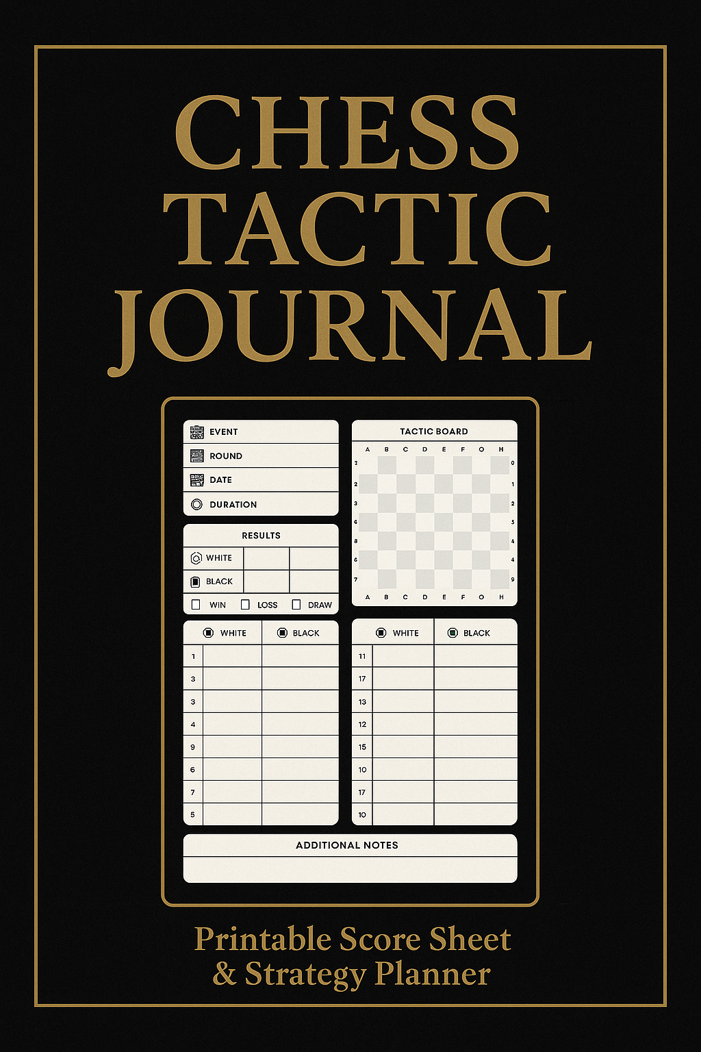 Chess Tactic Journal – Printable Score Sheet & Strategy Planner